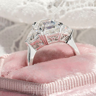 Setting Side View - Casablanca Custom Made Three Stone Ring with Trillion Side Stones and Filigree Gallery (Style 103397)