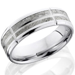 Style 103665: Cobalt Chrome 7mm beveled band with meteorite 5 segments, 1mm groove center