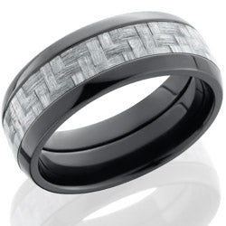Style 103944: Zirconium 8mm domed band with 4mm Silver Carbon Fiber inlay