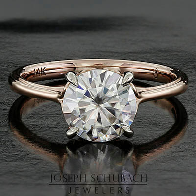 Style 102783: Round Scroll Solitaire Engagement Ring with a Surprise Diamond Accent