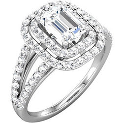 Split Shank Double Halo Engagement Ring with Diamonds