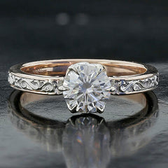 Engraved Engagement Ring with Diamond Accents and Surprise Rose Cut Diamond