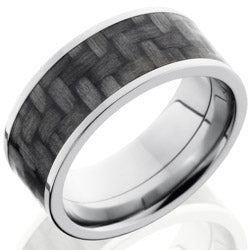 Style 103608: Titanium 9mm Flat Band with 7mm of Carbon Fiber