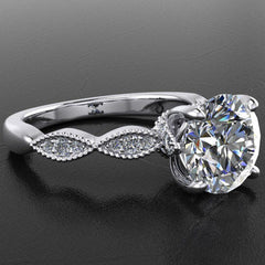 Style 103307: Diamond Scalloped Engagement Ring With Milgrained Edges And Leaf Design Basket