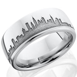 Style 103711: Cobalt Chrome 8mm domed band with laser carved skyline