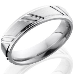 Style 103641: Cobalt Chrome 5mm flat Band with Grooved Edges and Striped Pattern