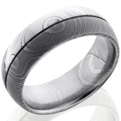 Style 103988: Damascus Steel 8mm Domed Band with .5mm Groove