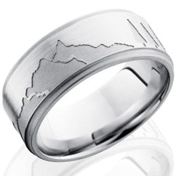 Style 103786: Cobalt Chrome 9mm Flat Band with Grooved Edges and Mountain Pattern