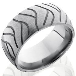 Style 103504: Titanium 10mm Domed Band with Tire Tread Pattern