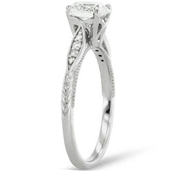 Style 103202: Vintage Style Engraved Engagement Ring With Side Diamonds