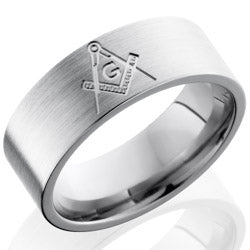 Style 103562: Titanium 8mm Flat Band with Compass Pattern