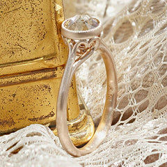 Bezel Set Scroll Solitaire Engagement Ring with Champagne Rose Cut Diamond Style 103365