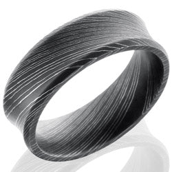Style 103807: Damascus Steel 7mm Concave Band with Beveled Edges