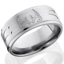 Style 103980: Titanium 9mm flat band with grooved edges with deer antler and tracks pattern