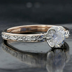Engraved Engagement Ring with Diamond Accents and Surprise Rose Cut Diamond