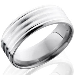 Style 103544: Titanium 8mm Beveled Band with Sterling Silver Inlay