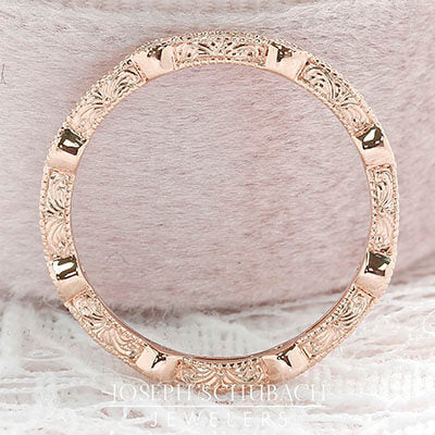 Style 103384: Ella Bella Wedding Band with Hand Engraving and Lab Diamonds