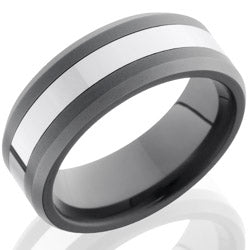 Style 103852: Ceramic and Tungsten 8mm Beveled Band