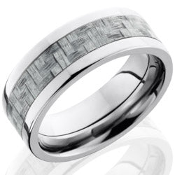 Style 103604: Titanium 8mm Flat Band with 4mm of Silver Carbon Fiber