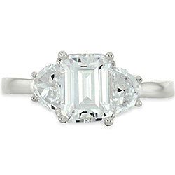 Style 102295: Three Stone Radiant Shaped Ring With Two Half Moon Diamonds