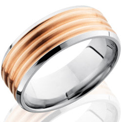 Style 103701: Cobalt Chrome 8mm Beveled band with 6mm 14KR
