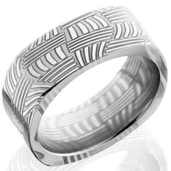 Style 103834: Basket Patterned Damascus Steel 8mm Flat, Square Band