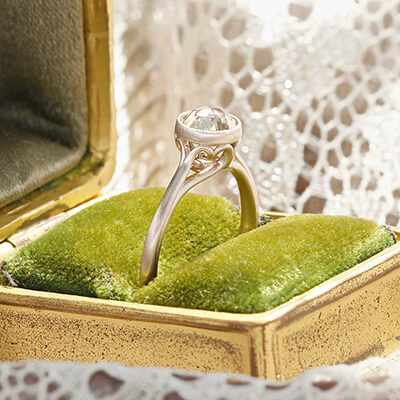 Bezel Set Scroll Solitaire Engagement Ring with Champagne Rose Cut Diamond Style 103365