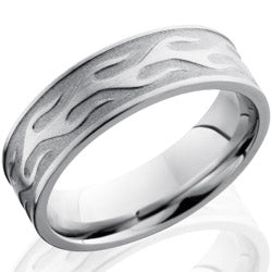 Style 103686: Cobalt Chrome 7mm Flat Band with Flame Pattern