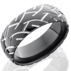 Style 103899: Zirconium 8mm Domed Band with Tire Tread Pattern