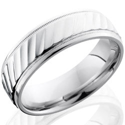Style 103666: Cobalt Chrome 7mm Beveled Band with Striped Pattern