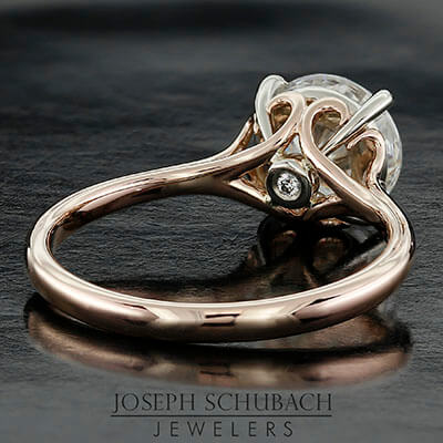 Style 102783: Round Scroll Solitaire Engagement Ring with a Surprise Diamond Accent