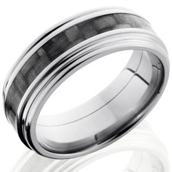 Style 103607: Titanium 8mm Flat Band with 3mm of Carbon Fiber and Rounded Edges