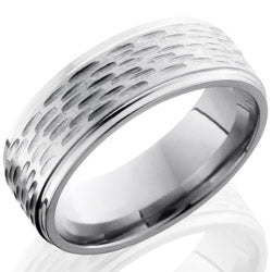 Style 103566: Titanium 8mm Flat Band with Grooved Edges
