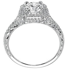 Style 102981-5mm: Engraved Split Shank Double Square Halo Engagement Ring With Diamonds