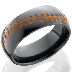 Style 103898: Zirconium 8mm Domed Band with Baseball Pattern