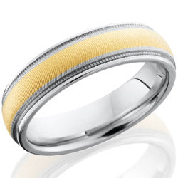 Style 103654: Cobalt Chrome 6mm domed band with grooved edges, milgrain and 3mm of 14KY