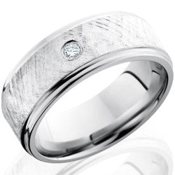 Style 103744: Cobalt Chrome 8mm Flat Band with Grooved Edges, 6mm SS, and Flush Set .07ct Diamond