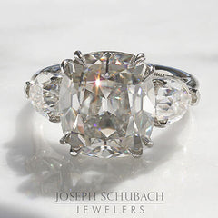 Style 103395: The Monaco custom made three stone ring with an Old Mine Cut center and antique pear shape side stones