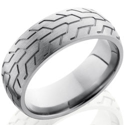 Style 103551: Titanium 8mm Domed Band with Tire Tread Pattern
