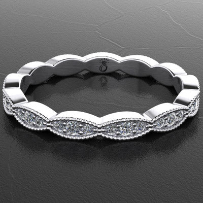 Style 103355: Scalloped Wedding Band With Milgrained Edges And Round Lab Diamonds