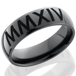 Style 103873: Zirconium 7mm domed band with customized laser carved Roman Numerals