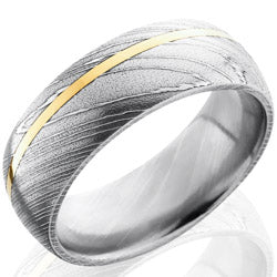 Style 103816: Damascus Steel 8mm Domed Band with 1mm 14KY
