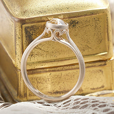Bezel Set Scroll Solitaire Engagement Ring with Champagne Rose Cut Diamond Style 103365