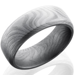 Style 103822: Flat Twist Patterned Damascus Steel 8mm Domed Band with Beveled Edges