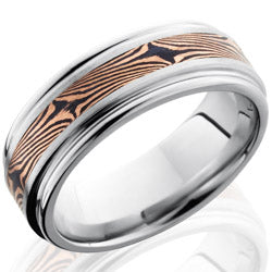 Style 103765: Cobalt Chrome 8mm Flat Band with Rounded Edges and 3mm Mokume