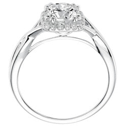 Style 102979-1ct: Diamond Halo Engagement Ring With a Ribbon Inspired Design