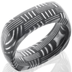 Style 103828: Basket Patterned Damascus Steel 8mm Domed, Square Band