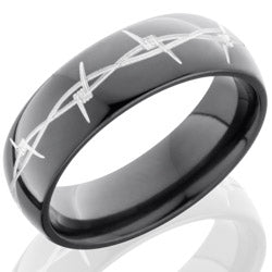 Style 103877: Zirconium 7mm Domed Band with Grooved Edges