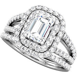 Split Shank Double Halo Engagement Ring with Diamonds - Top View