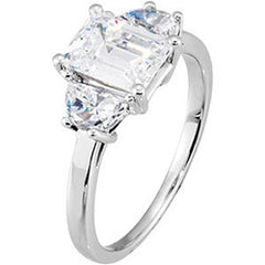 Style 102295: Three Stone Radiant Shaped Ring With Two Half Moon Diamonds